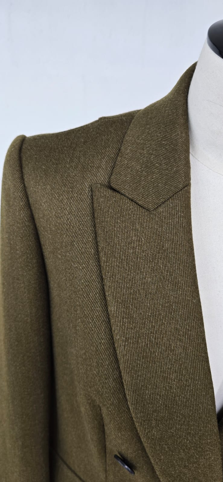 Veste Croisée en Laine à Chevrons- Kaki foncé
