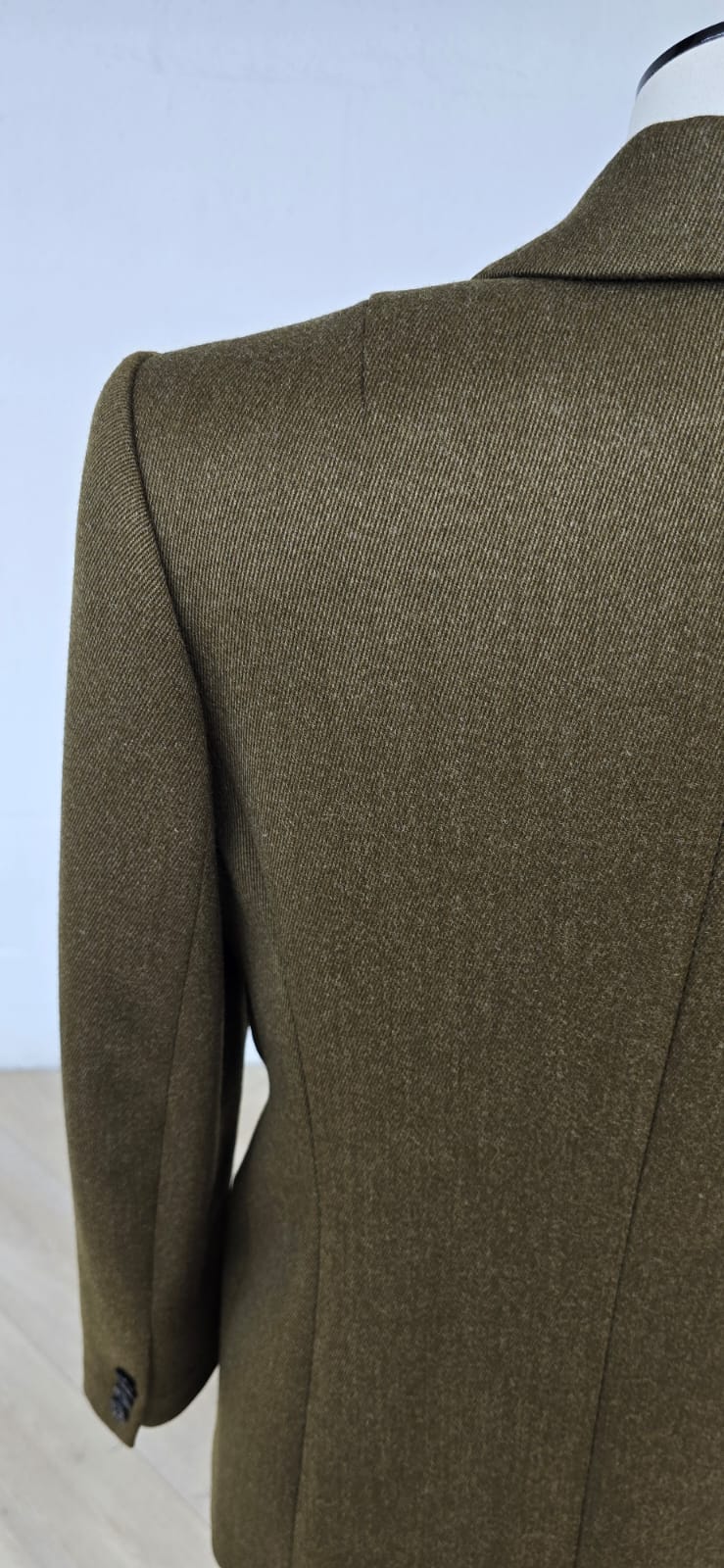 Veste Croisée en Laine à Chevrons- Kaki foncé
