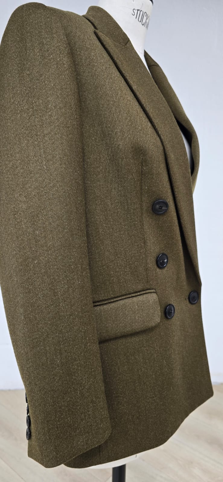 Veste Croisée en Laine à Chevrons- Kaki foncé